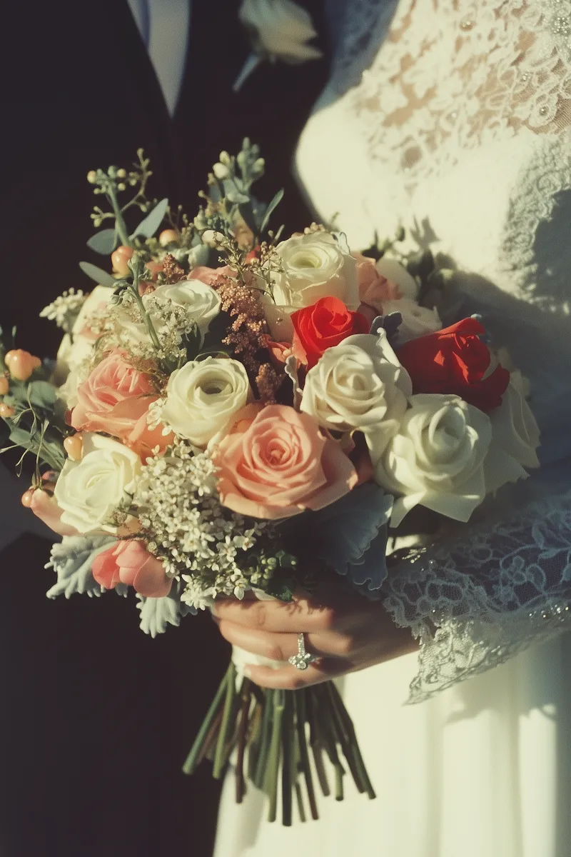Beautiful bridal bouquet with seasonal flowers.